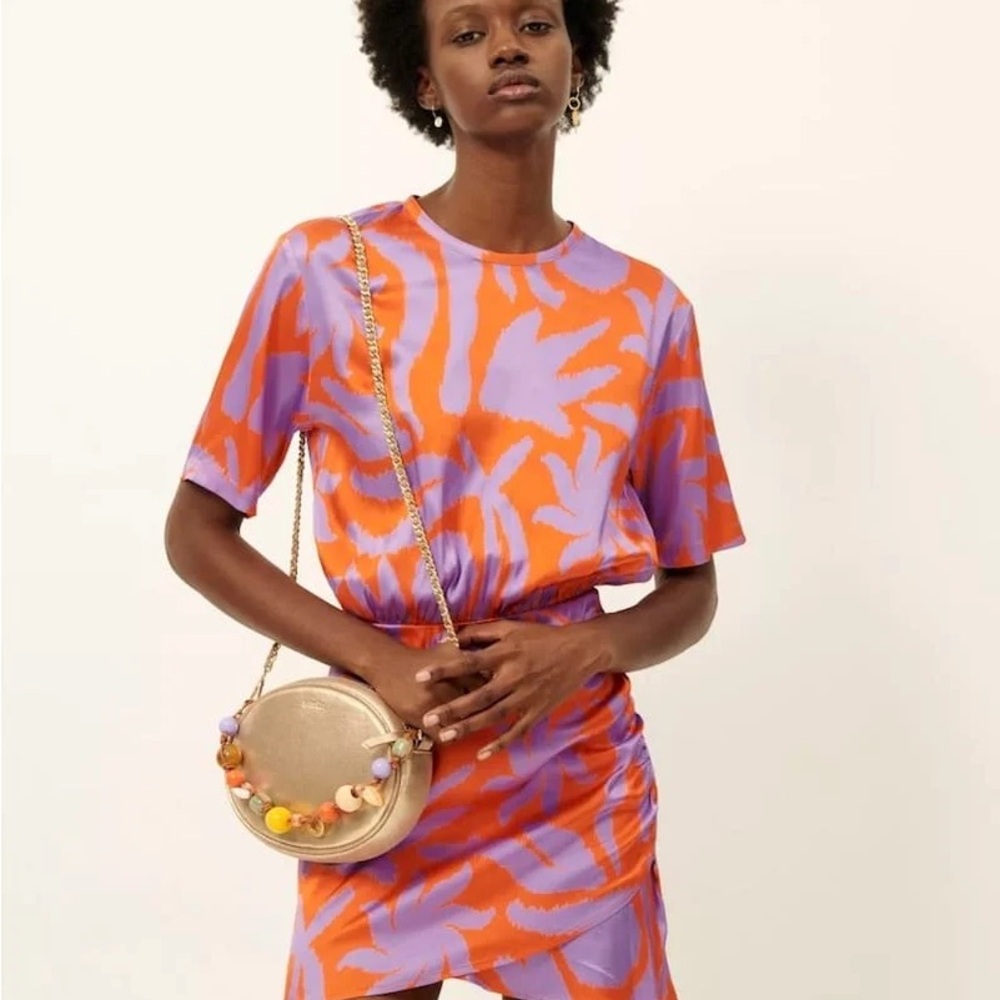 Bold Purple and Orange Patterned Dress
